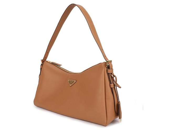 Prada Bolsa de ombro de couro com logo triangular Marrom - vista 4