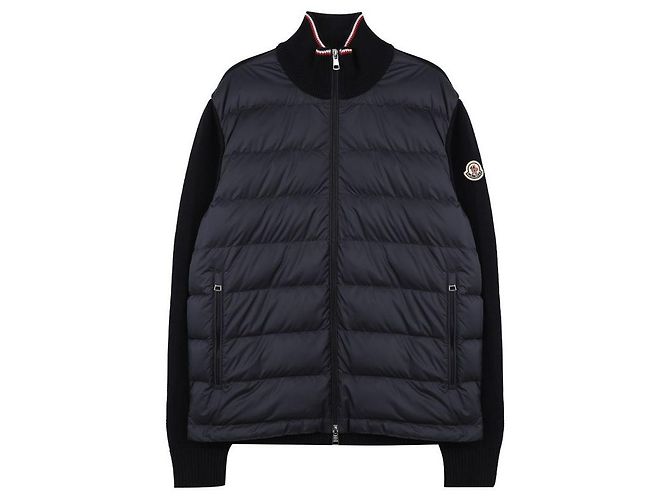 Moncler Giacca mix imbottita con zip e patch logo Blu - vista 3