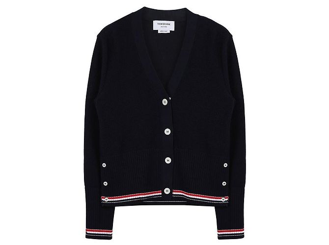 Thom Browne Damen Strickjacke aus Baumwolle mit V-Ausschnitt Blau - Ansicht 3