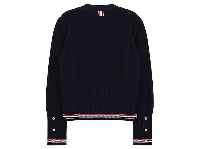 Thom Browne Damen Strickjacke aus Baumwolle mit V-Ausschnitt Blau - Ansicht 4