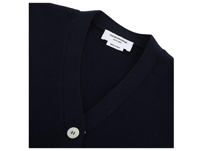 Thom Browne Damen Strickjacke aus Baumwolle mit V-Ausschnitt Blau - Ansicht 5
