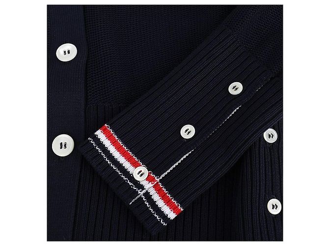 Thom Browne Damen Strickjacke aus Baumwolle mit V-Ausschnitt Blau - Ansicht 7