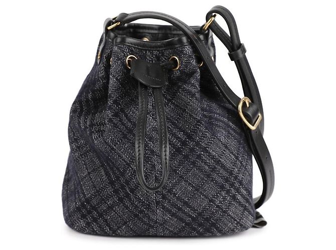 Burberry Borsa a secchiello in denim con coulisse Blu - vista 3
