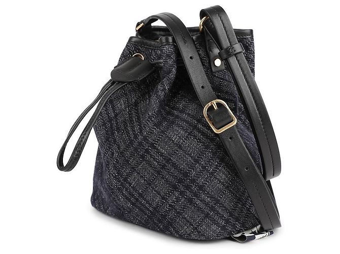 Burberry Borsa a secchiello in denim con coulisse Blu - vista 4