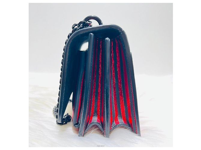 Saint Laurent Borsa a tracolla piccola in tela metallica a righe monogramma Sunset Rosso - vista 3