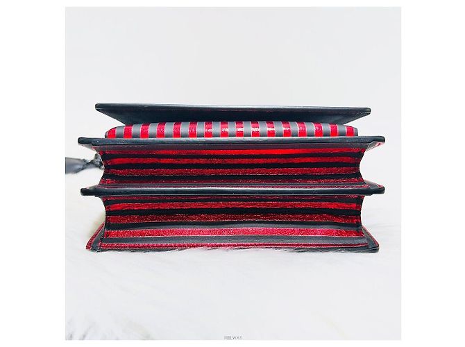 Saint Laurent Borsa a tracolla piccola in tela metallica a righe monogramma Sunset Rosso - vista 4