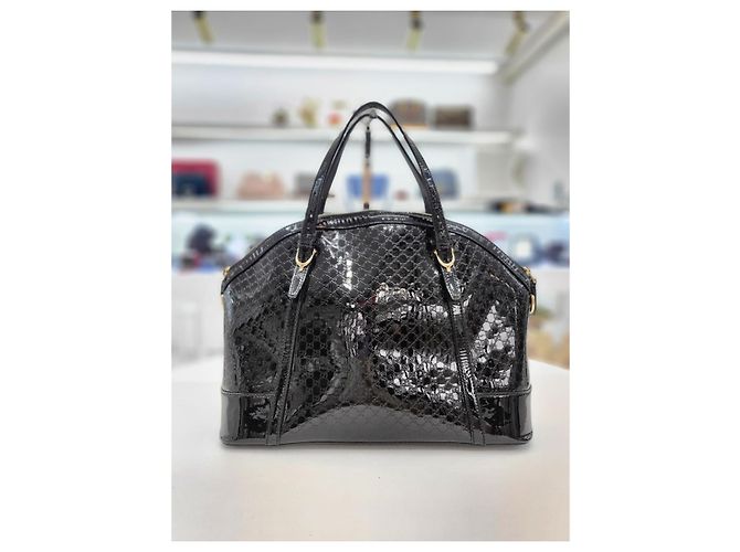 Gucci Patent Top Handle Tote Schultertasche Schwarz - Ansicht 9