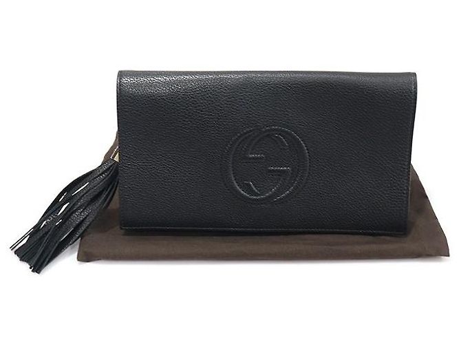 Gucci Clutch Soho in pelle nera con frange Nero - vista 2