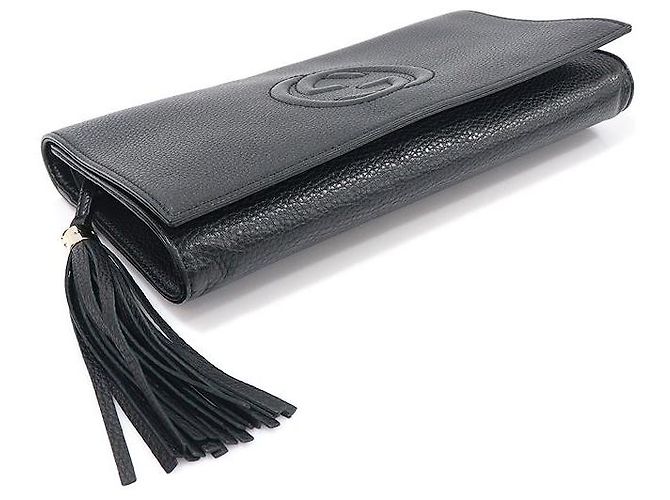 Gucci Clutch Soho in pelle nera con frange Nero - view 4