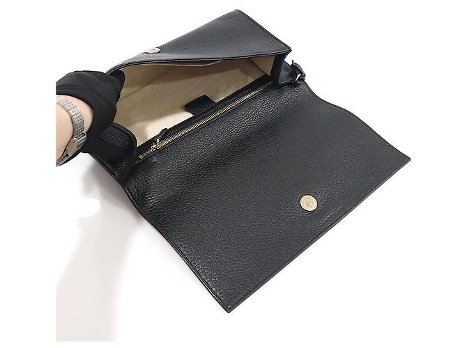 Gucci Clutch Soho in pelle nera con frange Nero - view 5