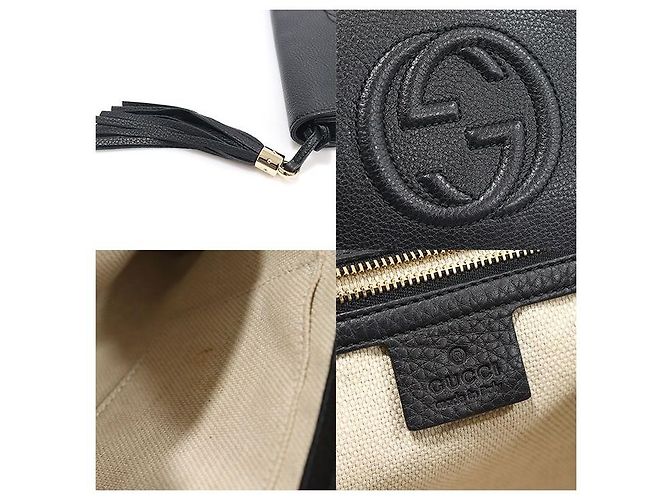 Gucci Clutch Soho in pelle nera con frange Nero - view 7