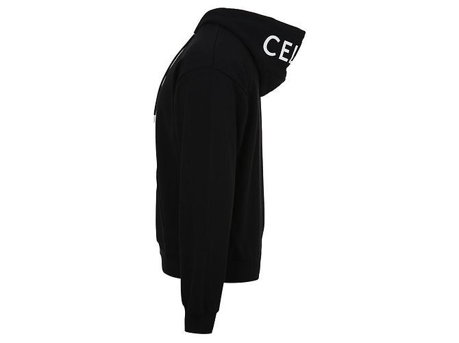 Céline Felpa con cappuccio in cotone con zip e logo Nero - vista 4