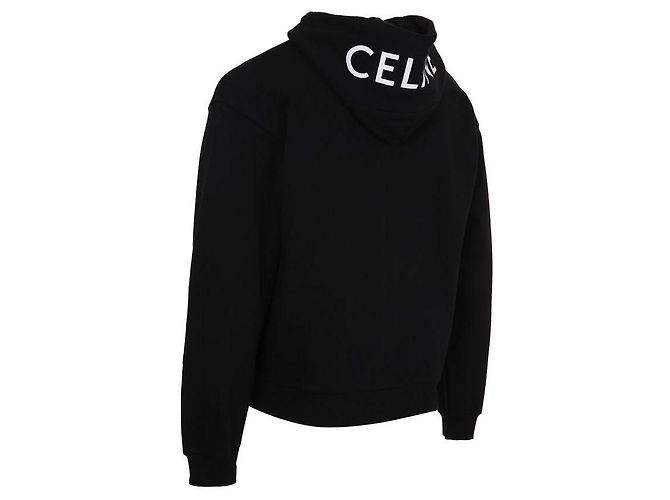 Céline Felpa con cappuccio in cotone con zip e logo Nero - vista 5