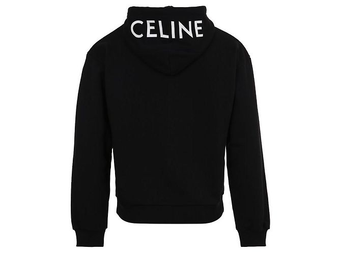 Céline Felpa con cappuccio in cotone con zip e logo Nero - vista 6