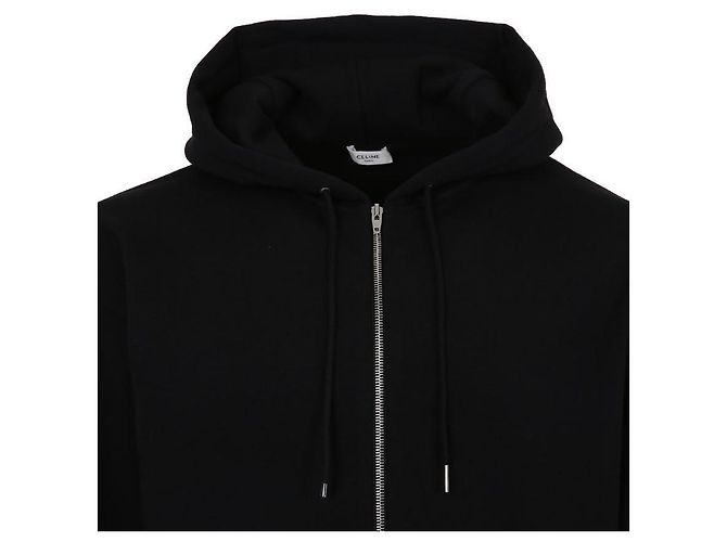 Céline Felpa con cappuccio in cotone con zip e logo Nero - vista 7