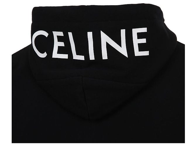 Céline Felpa con cappuccio in cotone con zip e logo Nero - vista 8