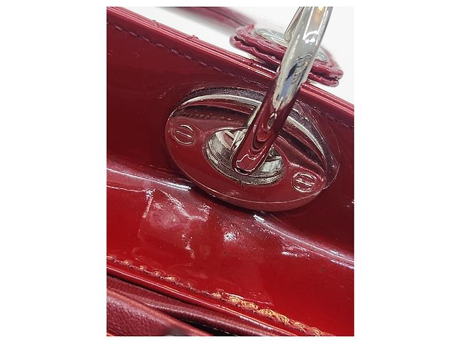 Dior Rote Lack-Cannage Mittel-Tote-Tasche - Ansicht 19