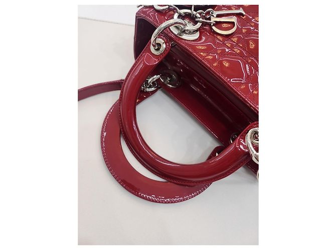 Dior Rote Lack-Cannage Mittel-Tote-Tasche - Ansicht 22