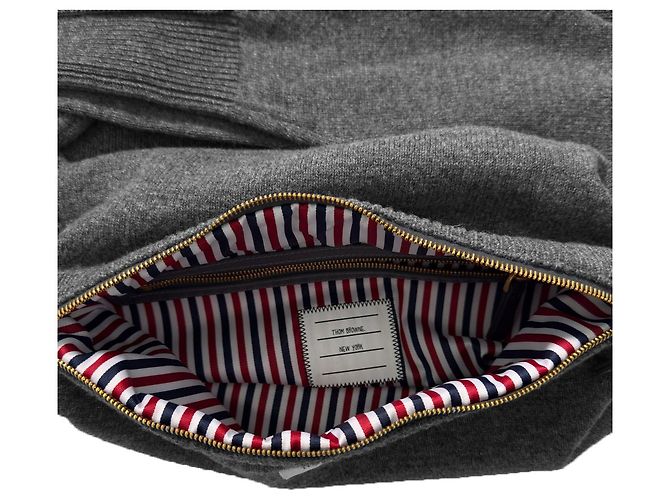 Thom Browne Grau diagonal gestreifter Wollstrick Schultertasche Braun - Ansicht 11
