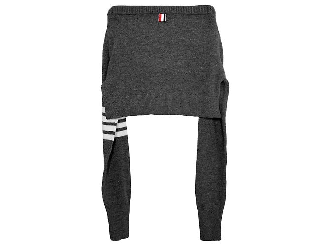 Thom Browne Grau diagonal gestreifter Wollstrick Schultertasche Braun - Ansicht 3