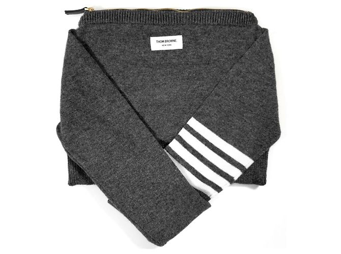 Thom Browne Grau diagonal gestreifter Wollstrick Schultertasche Braun - Ansicht 4