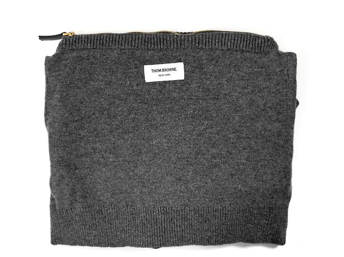 Thom Browne Grau diagonal gestreifter Wollstrick Schultertasche Braun - Ansicht 5