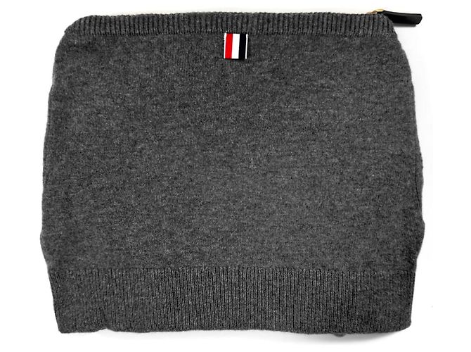 Thom Browne Grau diagonal gestreifter Wollstrick Schultertasche Braun - Ansicht 7