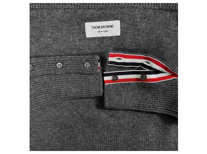 Thom Browne Grau diagonal gestreifter Wollstrick Schultertasche Braun - Ansicht 9