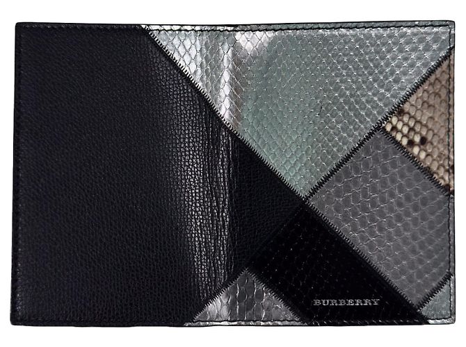 Burberry Python Calfskin Passport Holder Wallet Grey Black Brown - view 4