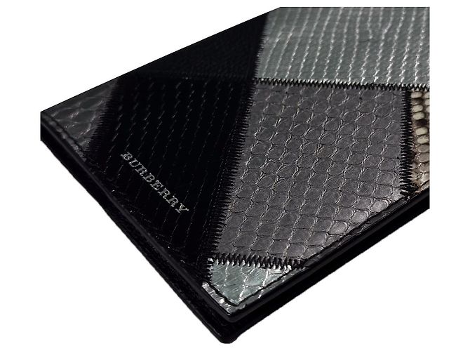 Burberry Python Calfskin Passport Holder Wallet Grey Black Brown - view 9