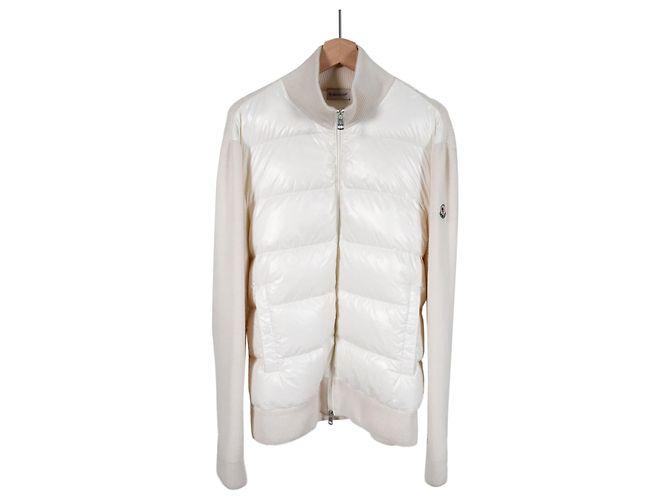 Moncler Gestepptes Herren-Cardigan mit Reißverschluss in Elfenbein Weiß - Ansicht 3