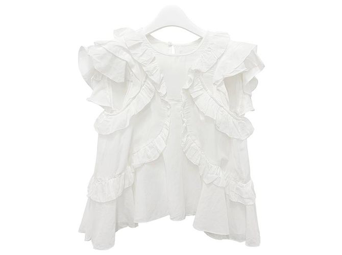 Isabel Marant Blusa de Voile de Algodón Ruffle NALOU Estrecha Blanca Blanco - vista 10