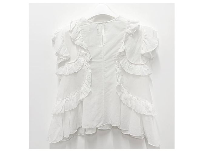 Isabel Marant Blusa de Voile de Algodón Ruffle NALOU Estrecha Blanca Blanco - vista 11