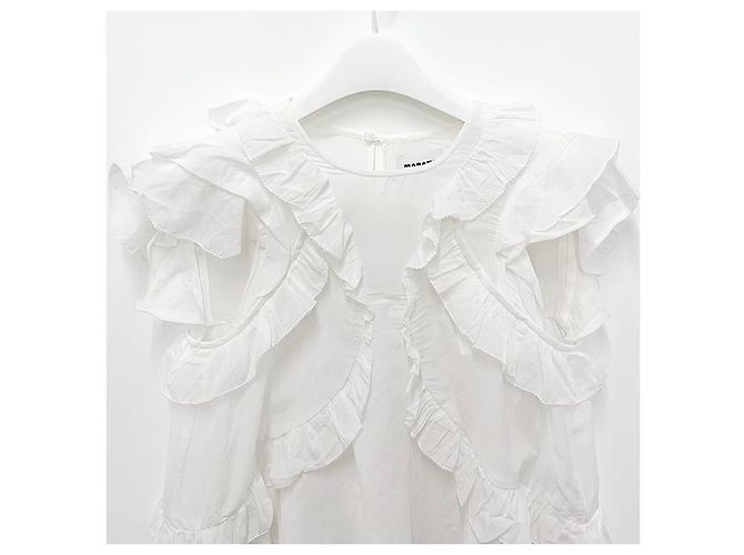 Isabel Marant Blusa de Voile de Algodón Ruffle NALOU Estrecha Blanca Blanco - vista 12