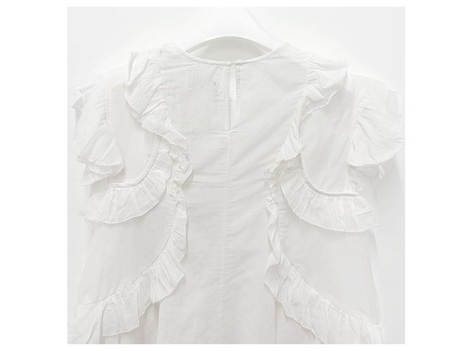 Isabel Marant Blusa de Voile de Algodón Ruffle NALOU Estrecha Blanca Blanco - vista 14