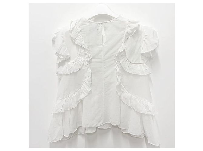 Isabel Marant Blusa de Voile de Algodón Ruffle NALOU Estrecha Blanca Blanco - vista 2