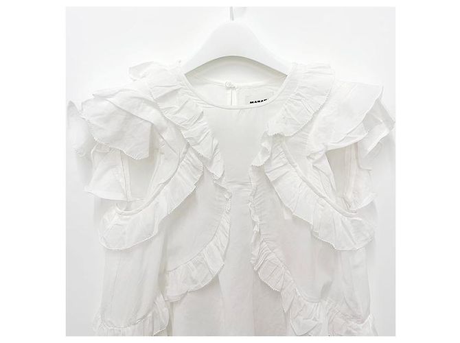 Isabel Marant Blusa de Voile de Algodón Ruffle NALOU Estrecha Blanca Blanco - vista 3