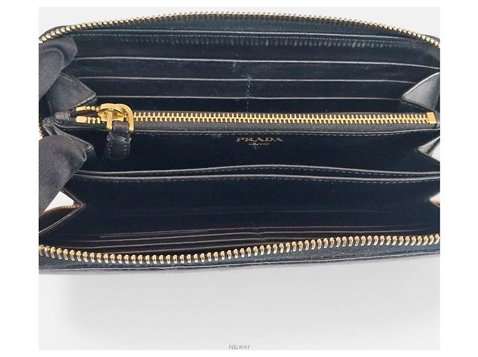 Prada Langer Geldbeutel aus schwarzem, gestepptem Leder - Ansicht 3