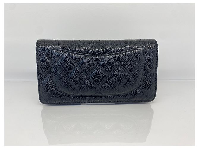 Chanel Langer Geldbeutel in Silberton Caviar Flap Weiß - Ansicht 3