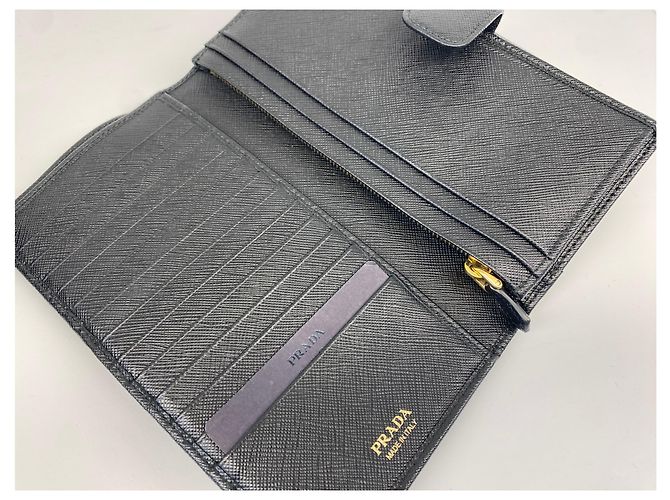 Prada Saffiano Metall Schwarz Langer Geldbeutel - Ansicht 7