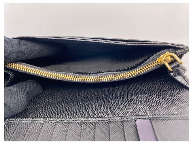 Prada Saffiano Metall Schwarz Langer Geldbeutel - Ansicht 9