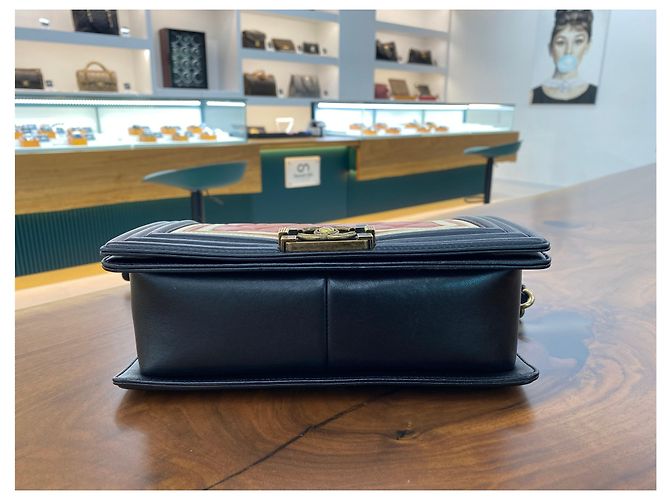 Chanel Borsa Boy in agnello arancione - Serie Point Nero - vista 7