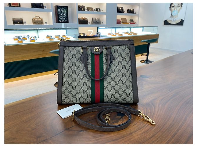 Gucci Borsa a Spalla Ophidia Tote Marrone - vista 14