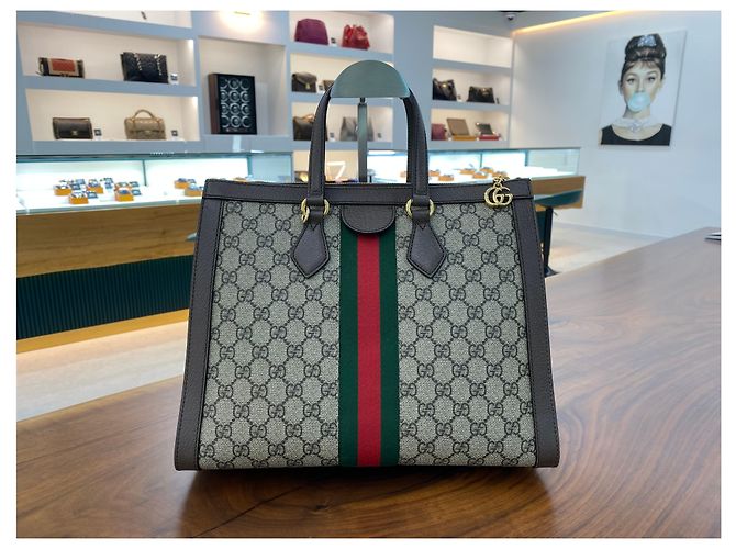 Gucci Borsa a Spalla Ophidia Tote Marrone - vista 3