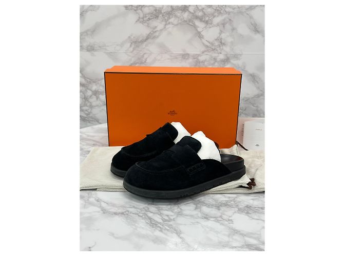 Hermès Mule Go in scamosciato nero - vista 4