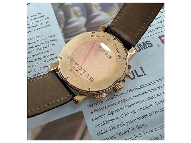 Bulgari Relógio Cronógrafo de Couro Dourado Rosa Preto - vista 11