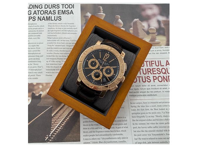 Bulgari Relógio Cronógrafo de Couro Dourado Rosa Preto - vista 2