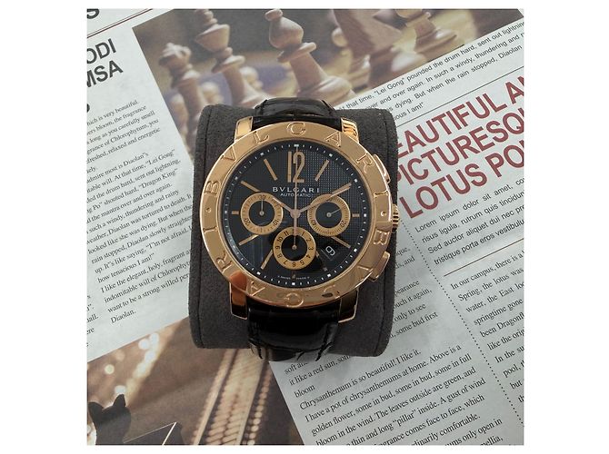 Bulgari Relógio Cronógrafo de Couro Dourado Rosa Preto - vista 3