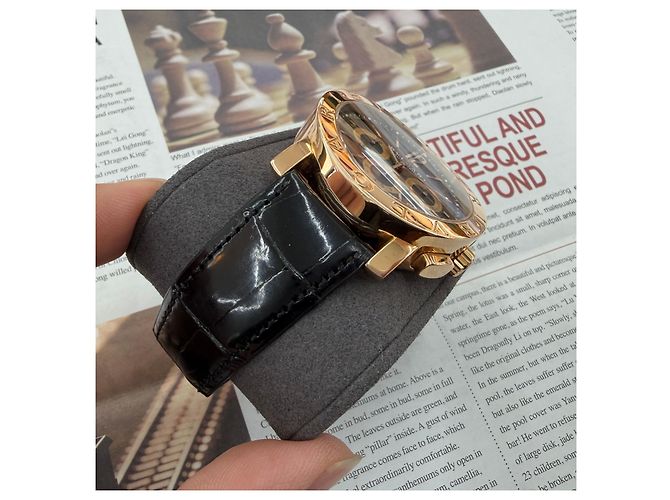 Bulgari Relógio Cronógrafo de Couro Dourado Rosa Preto - vista 7
