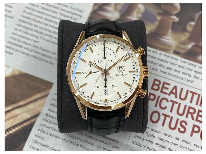 Tag Heuer Carrera White Chrono Rose Gold Case - view 3